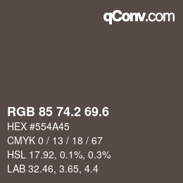 カラーコード: RGB 85 74.2 69.6 | qconv.com