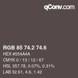 カラーコード: RGB 85 74.2 74.6 | qconv.com