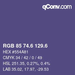 カラーコード: RGB 85 74.6 129.6 | qconv.com