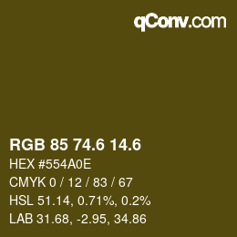 カラーコード: RGB 85 74.6 14.6 | qconv.com