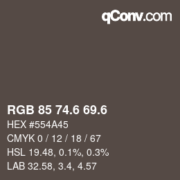 カラーコード: RGB 85 74.6 69.6 | qconv.com