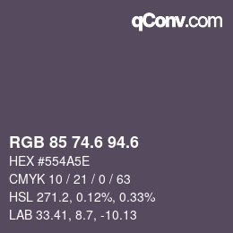 カラーコード: RGB 85 74.6 94.6 | qconv.com