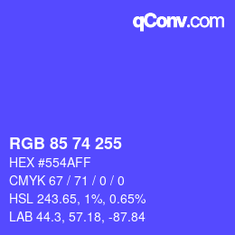 Color code: RGB 85 74 255 | qconv.com