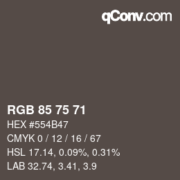Code couleur: RGB 85 75 71 | qconv.com