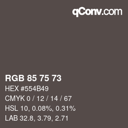 颜色代码: RGB 85 75 73 | qconv.com