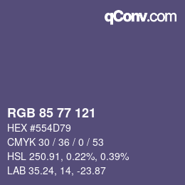 Color code: RGB 85 77 121 | qconv.com