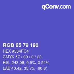 Color code: RGB 85 79 196 | qconv.com