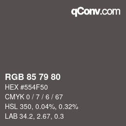 颜色代码: RGB 85 79 80 | qconv.com