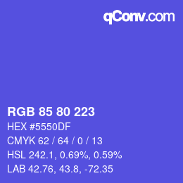 颜色代码: RGB 85 80 223 | qconv.com