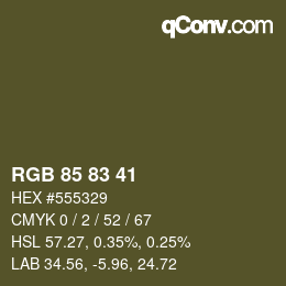 カラーコード: RGB 85 83 41 | qconv.com