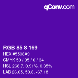 カラーコード: RGB 85 8 169 | qconv.com