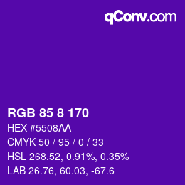 カラーコード: RGB 85 8 170 | qconv.com