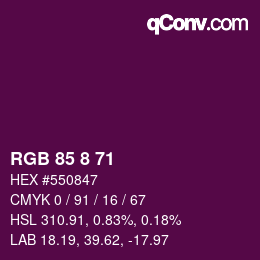 カラーコード: RGB 85 8 71 | qconv.com