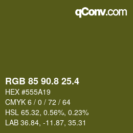 カラーコード: RGB 85 90.8 25.4 | qconv.com