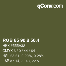 カラーコード: RGB 85 90.8 50.4 | qconv.com