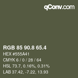 カラーコード: RGB 85 90.8 65.4 | qconv.com