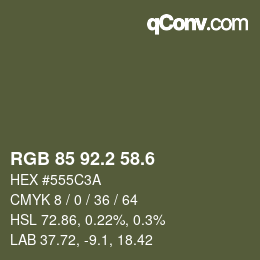 カラーコード: RGB 85 92.2 58.6 | qconv.com