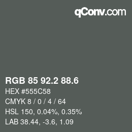 カラーコード: RGB 85 92.2 88.6 | qconv.com