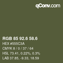 カラーコード: RGB 85 92.6 58.6 | qconv.com
