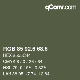 カラーコード: RGB 85 92.6 68.6 | qconv.com