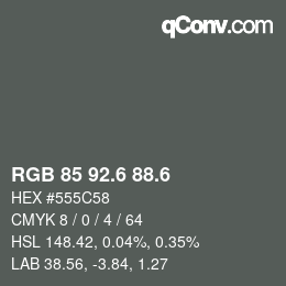 カラーコード: RGB 85 92.6 88.6 | qconv.com
