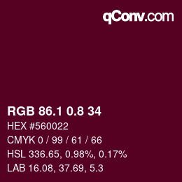 カラーコード: RGB 86.1 0.8 34 | qconv.com