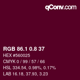 カラーコード: RGB 86.1 0.8 37 | qconv.com