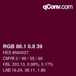カラーコード: RGB 86.1 0.8 39 | qconv.com