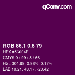 カラーコード: RGB 86.1 0.8 79 | qconv.com