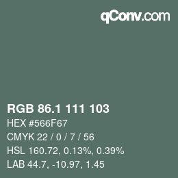 Farbcode: RGB 86.1 111 103 | qconv.com