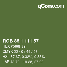 カラーコード: RGB 86.1 111 57 | qconv.com