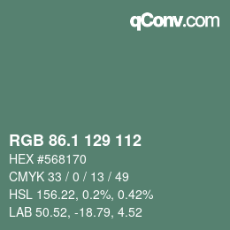 カラーコード: RGB 86.1 129 112 | qconv.com