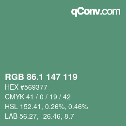 カラーコード: RGB 86.1 147 119 | qconv.com