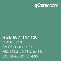 Color code: RGB 86.1 147 126 | qconv.com