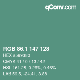 カラーコード: RGB 86.1 147 128 | qconv.com