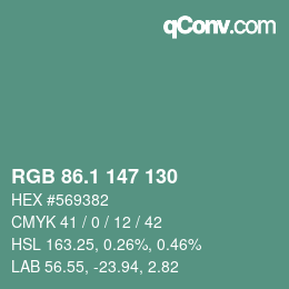 カラーコード: RGB 86.1 147 130 | qconv.com