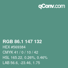 カラーコード: RGB 86.1 147 132 | qconv.com