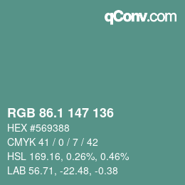 Color code: RGB 86.1 147 136 | qconv.com