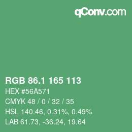 カラーコード: RGB 86.1 165 113 | qconv.com