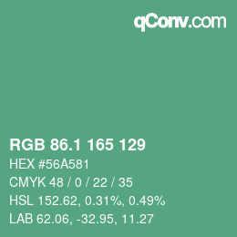 カラーコード: RGB 86.1 165 129 | qconv.com