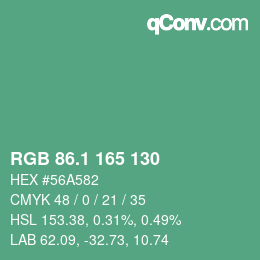 カラーコード: RGB 86.1 165 130 | qconv.com