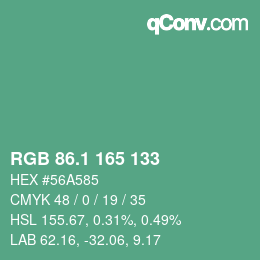 カラーコード: RGB 86.1 165 133 | qconv.com