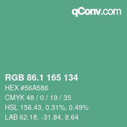カラーコード: RGB 86.1 165 134 | qconv.com