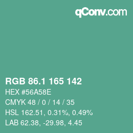 カラーコード: RGB 86.1 165 142 | qconv.com