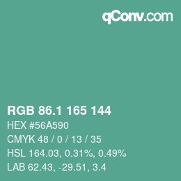 カラーコード: RGB 86.1 165 144 | qconv.com