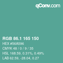 カラーコード: RGB 86.1 165 150 | qconv.com