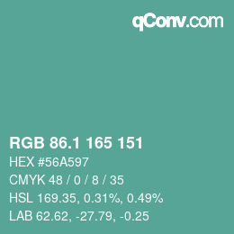 カラーコード: RGB 86.1 165 151 | qconv.com