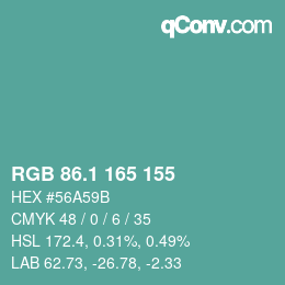 Color code: RGB 86.1 165 155 | qconv.com