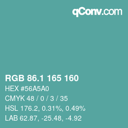 Farbcode: RGB 86.1 165 160 | qconv.com