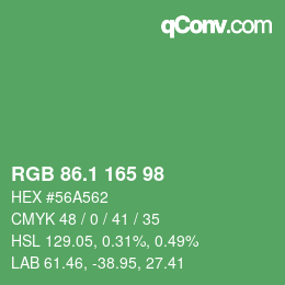 カラーコード: RGB 86.1 165 98 | qconv.com